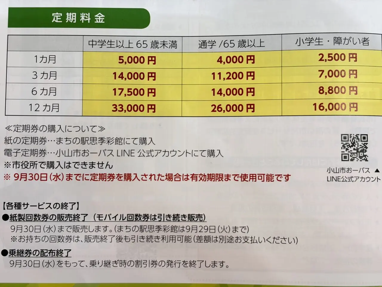 広報おやま2026年9月発行 おーバス料金改定について