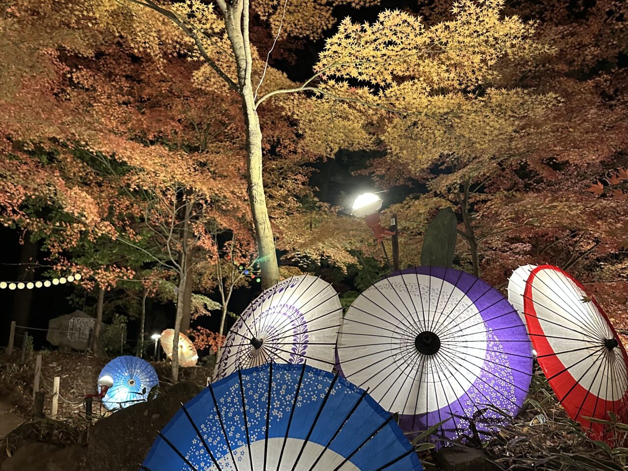 間々田八幡宮 和傘飾り・和傘灯りの様子