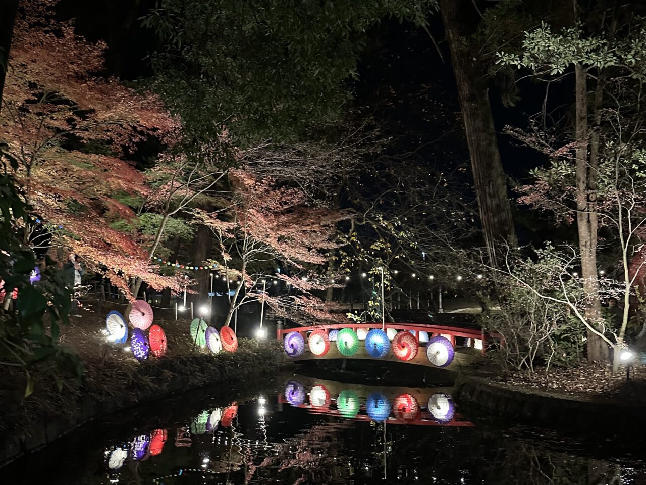 間々田八幡宮 和傘飾り・和傘灯りの様子