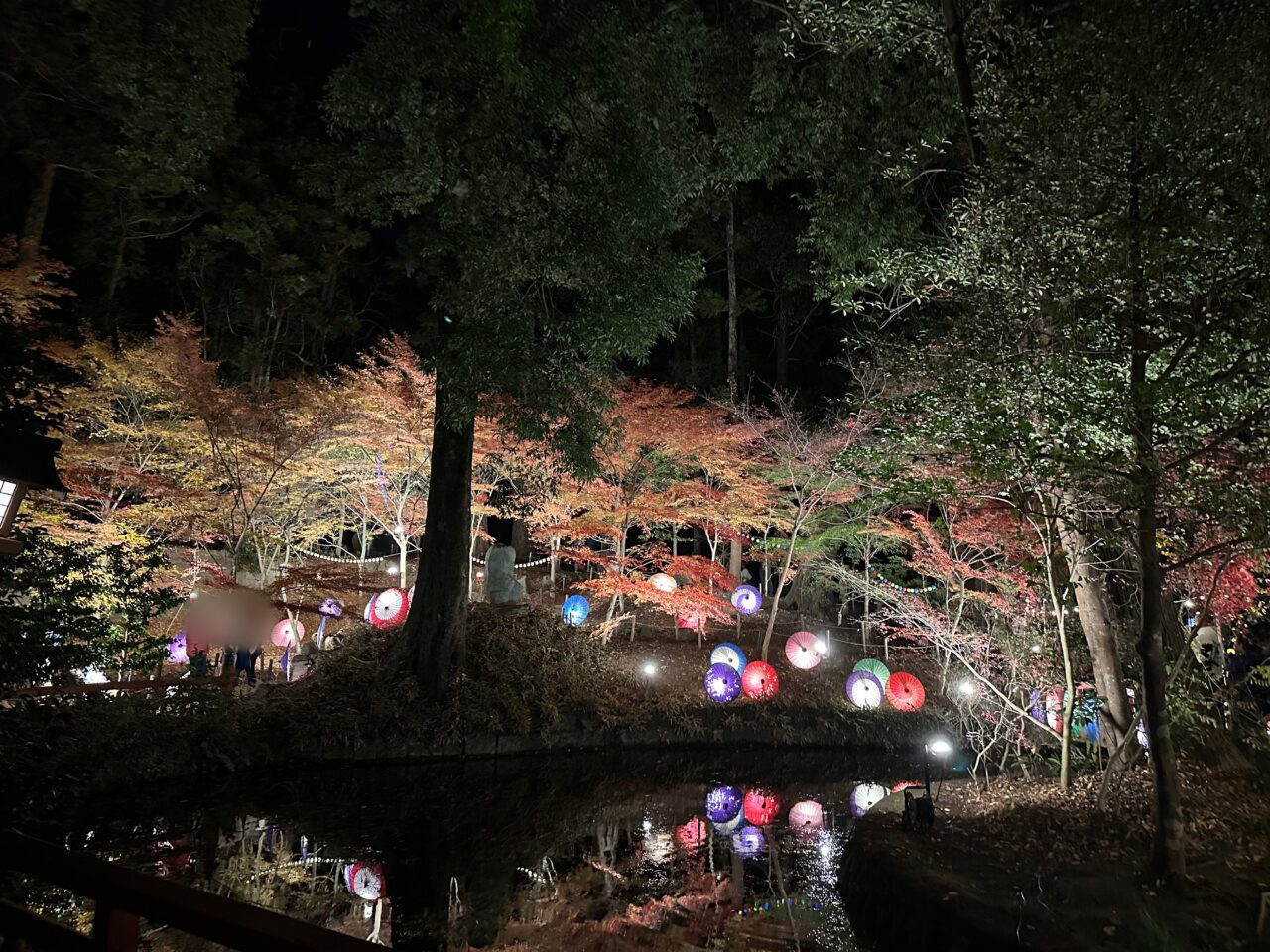 間々田八幡宮 和傘飾り・和傘灯りの様子